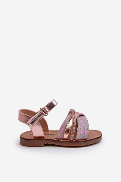 su blizgesiu Vaikiškos basutės su lipniais užsegimais rožinės spalvos Delphina