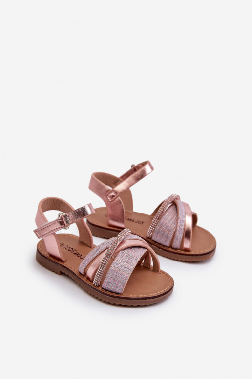 su blizgesiu Vaikiškos basutės su lipniais užsegimais rožinės spalvos Delphina