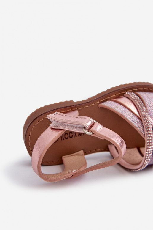 su blizgesiu Vaikiškos basutės su lipniais užsegimais rožinės spalvos Delphina