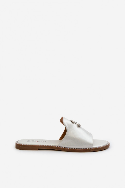 Elegantiško stiliaus Moteriškos šlepetės su blizgesiu su ornamentais S.Barski KV27-050 sidabro spalvos