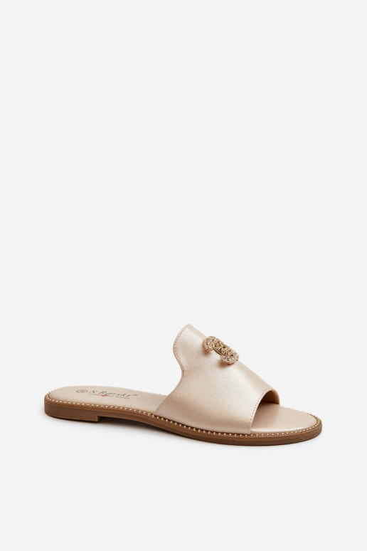 Elegantiško stiliaus Moteriškos šlepetės su blizgesiu su ornamentais S.Barski KV27-050 aukso spalvos