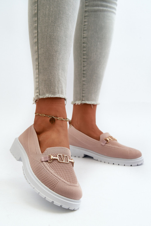  Mokasinai su plačiais kulniukais Ze aukso spalvosm Detalem rožinės spalvos Limentia