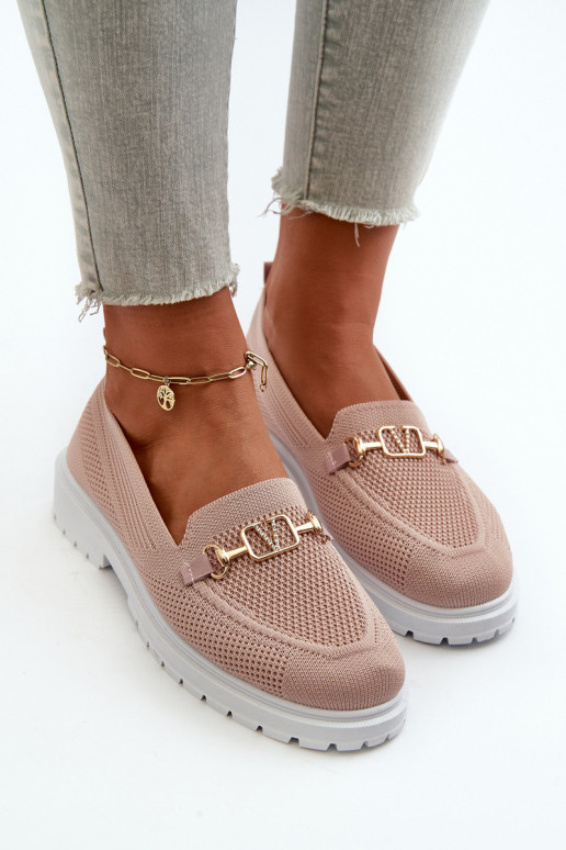  Mokasinai su plačiais kulniukais Ze aukso spalvosm Detalem rožinės spalvos Limentia