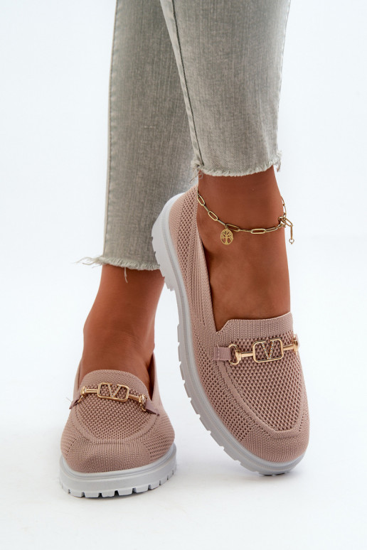  Mokasinai su plačiais kulniukais Ze aukso spalvosm Detalem rožinės spalvos Limentia