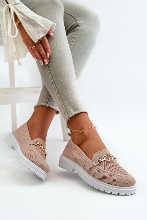  Mokasinai su plačiais kulniukais Ze aukso spalvosm Detalem rožinės spalvos Limentia