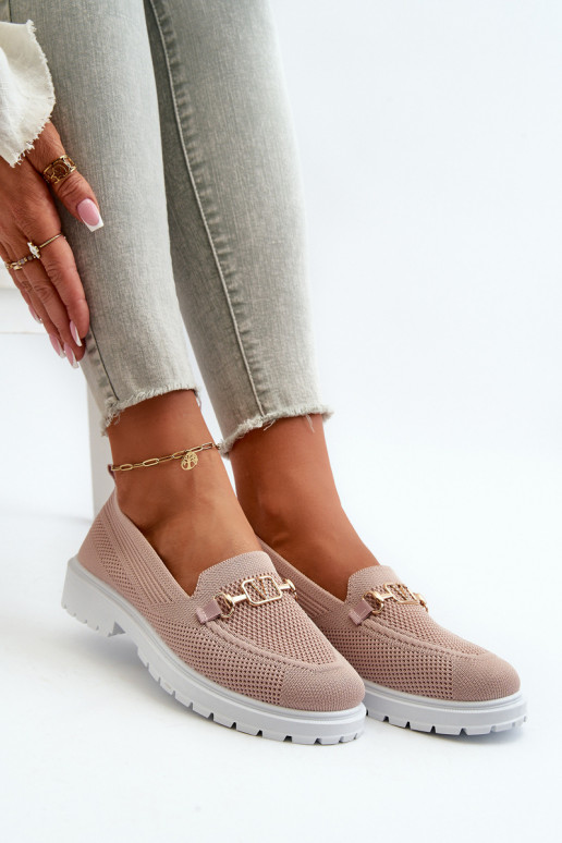  Mokasinai su plačiais kulniukais Ze aukso spalvosm Detalem rožinės spalvos Limentia