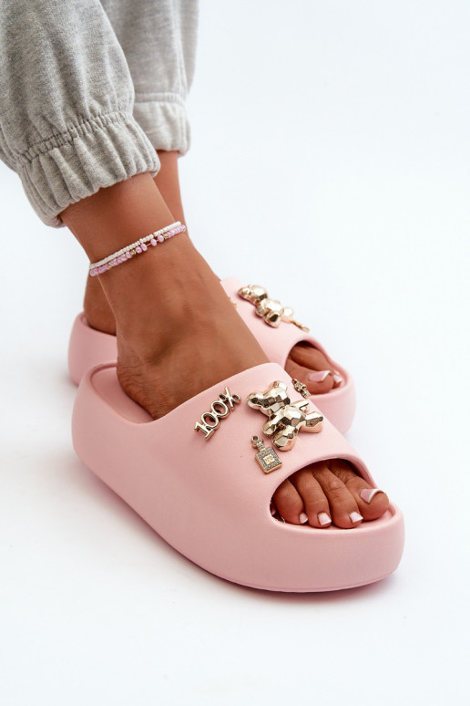 Moteriškos šlepetės   su gražiomis detalėmis rožinės spalvos Orchia