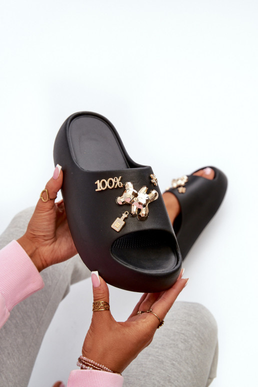 Moteriškos šlepetės   su gražiomis detalėmis Juodos spalvos Orchia