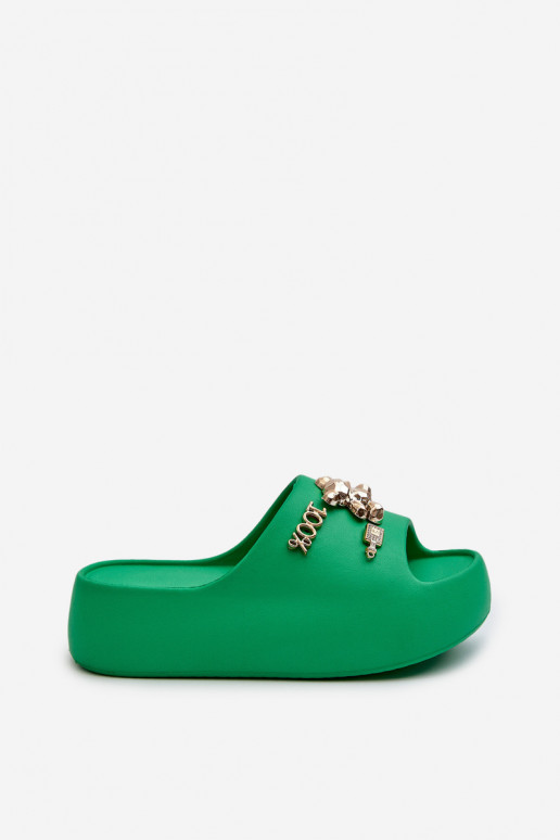 Moteriškos šlepetės   su gražiomis detalėmis žalios spalvos Orchia