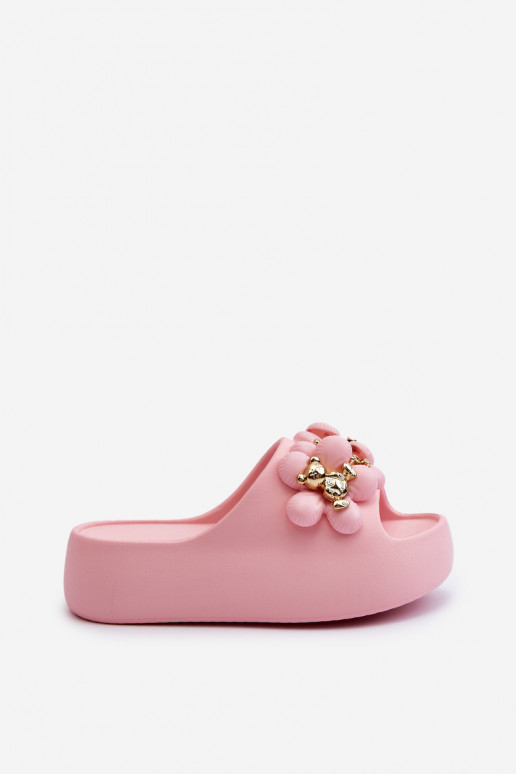  Šlepetės  su gražiomis detalėmis su masyviu padu rožinės spalvos Bremavia