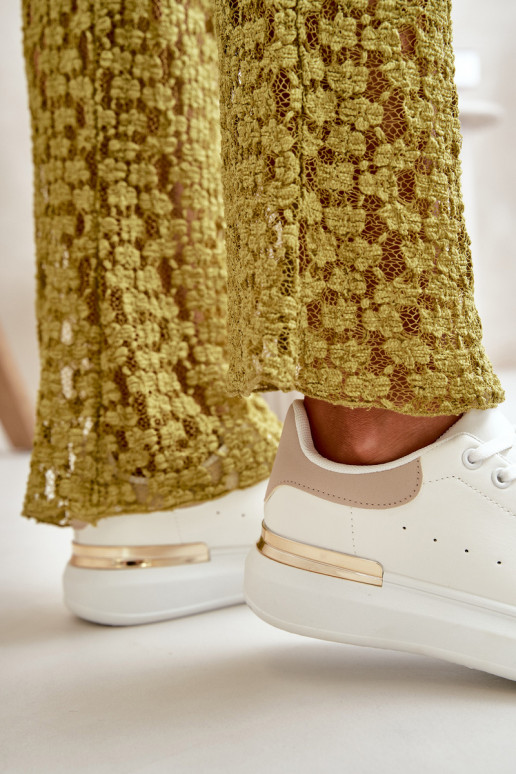  Laisvalaikio bateliai su platforma iš eko odos Baltos-smėlio spalvos Nevelena