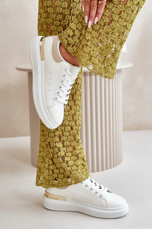  Laisvalaikio bateliai su platforma iš eko odos Baltos-smėlio spalvos Nevelena