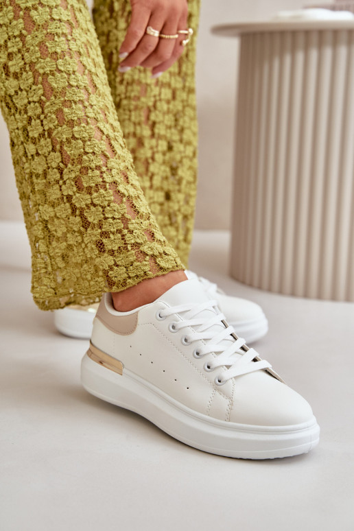  Laisvalaikio bateliai su platforma iš eko odos Baltos-smėlio spalvos Nevelena