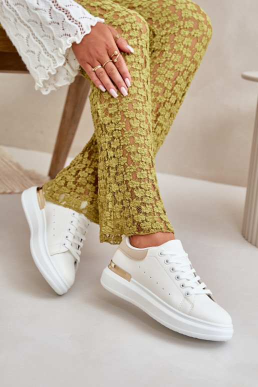  Laisvalaikio bateliai su platforma iš eko odos Baltos-smėlio spalvos Nevelena