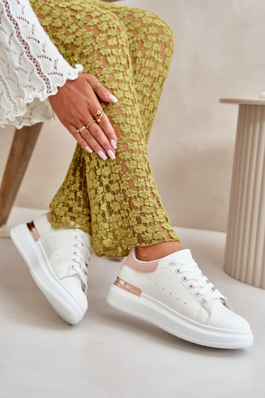  Laisvalaikio bateliai su platforma iš eko odos Baltos-rožinės Nevelena