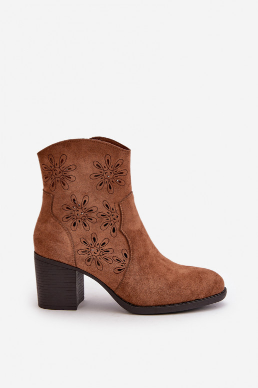 Aulinukai Z Ażurową Cholewką su kulniukais iš eko zomšosowe rudos spalvos Nevishiia