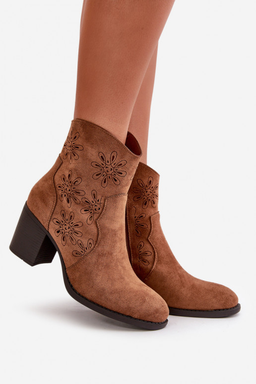 Aulinukai Z Ażurową Cholewką su kulniukais iš eko zomšosowe rudos spalvos Nevishiia