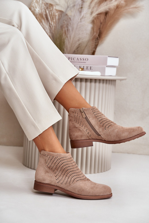 Moteriški aulinukai su plačiais kulniukais su aužūro elementais smėlio spalvos S.Barski HY42-076