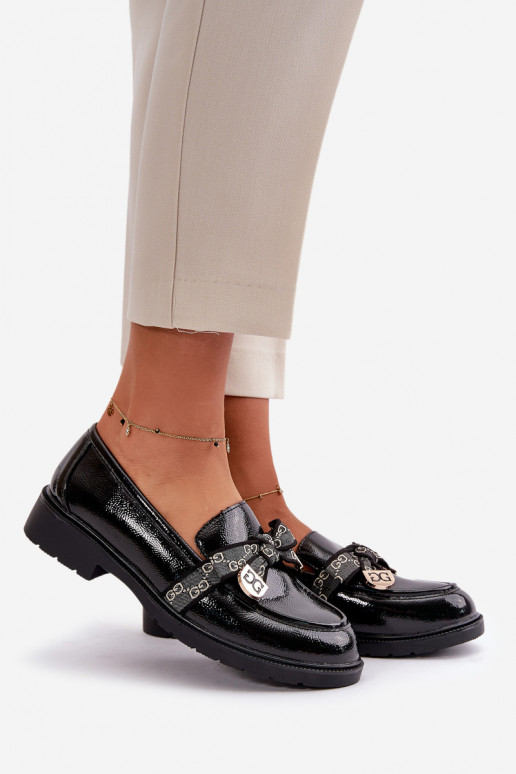 su lako efektu  Mokasinai su kaspinais S.Barski HY42-331A Juodos spalvos