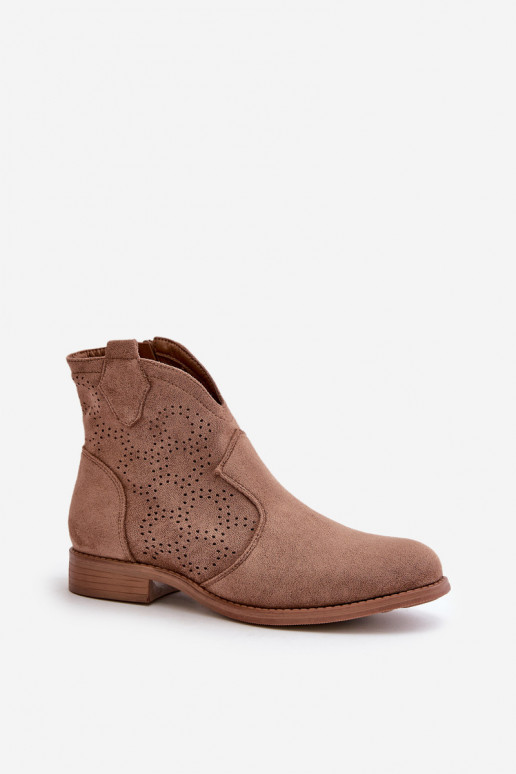 Ažūriniai aulinukai  su plačiais kulniukais rudos spalvos S.Barski HY42-151 Ažūriniai aulinukai  su plačiais kulniukais rudos spalvos S.Barski HY42-151