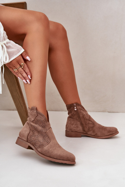 Ažūriniai aulinukai  su plačiais kulniukais rudos spalvos S.Barski HY42-151 Ažūriniai aulinukai  su plačiais kulniukais rudos spalvos S.Barski HY42-151