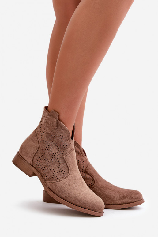 Ažūriniai aulinukai  su plačiais kulniukais rudos spalvos S.Barski HY42-151 Ažūriniai aulinukai  su plačiais kulniukais rudos spalvos S.Barski HY42-151