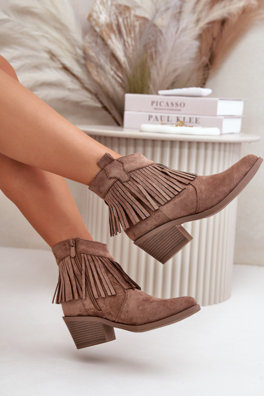 kaubojiško stiliaus aulinukai   iš eko zomšosowe rudos spalvos S.Barski HY42-127