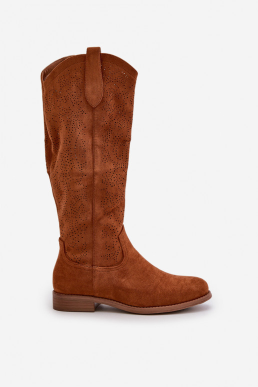 moteriški ilgaauliai batai su aužūro elementais rudos spalvos S.Barski HY42-132