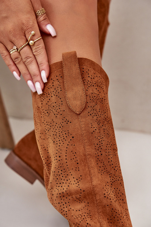 moteriški ilgaauliai batai su aužūro elementais rudos spalvos S.Barski HY42-132