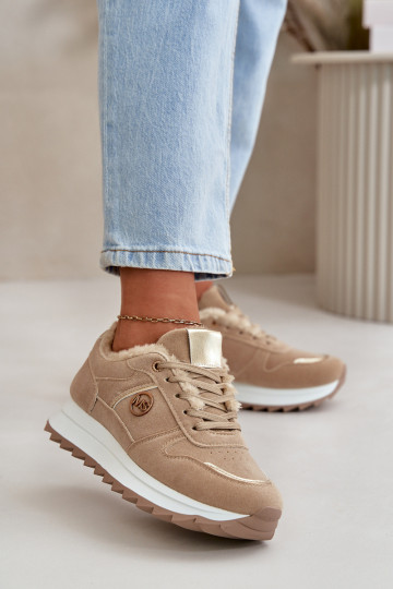 sportiniai bateliai  pašiltinti su kailiuku viduje su platforma chaki spalvos Lerisas