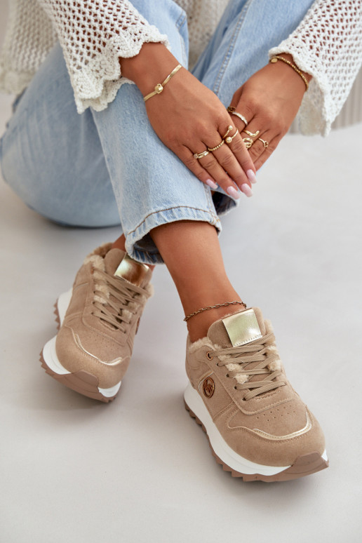 sportiniai bateliai  pašiltinti su kailiuku viduje su platforma chaki spalvos Lerisas sportiniai bateliai  pašiltinti su kailiuku viduje su platforma chaki spalvos Lerisas