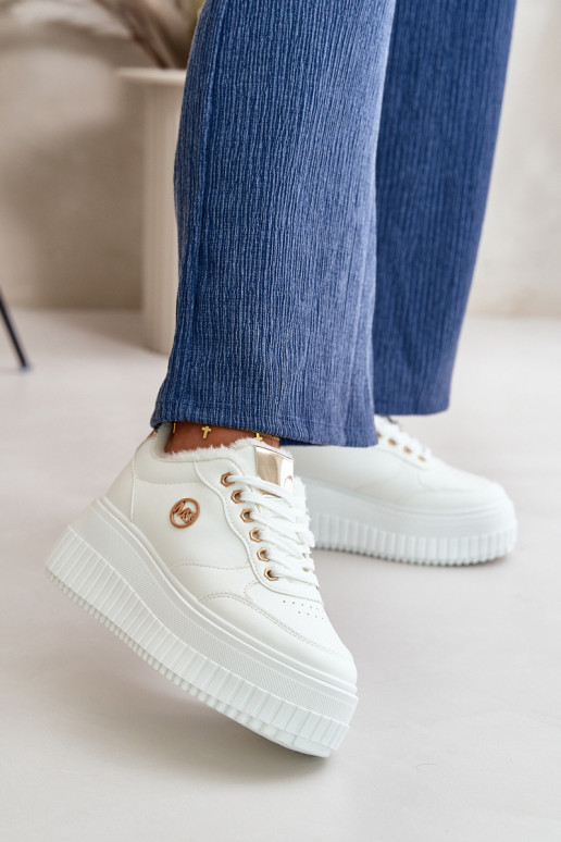 Sneakers modelio batai sportiniai bateliai Moteriškas pašiltinti su madingais masyviais padais baltos spalvos Ardiela