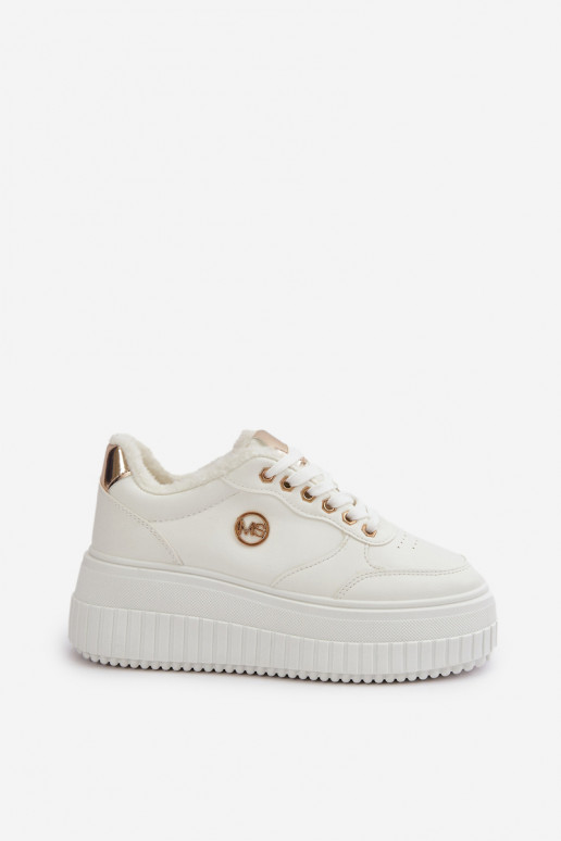 Sneakers modelio batai sportiniai bateliai Moteriškas pašiltinti su madingais masyviais padais baltos spalvos Ardiela