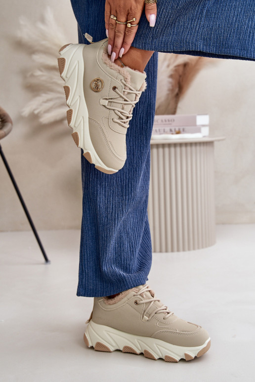 pašiltinti sportiniai bateliai  su raišteliais su platforma smėlio spalvos Bialoa