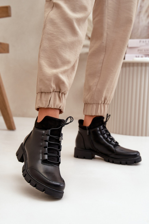 žemakulniai batai moterims pašiltinti iš eko odos Juodos spalvos Erisabelle