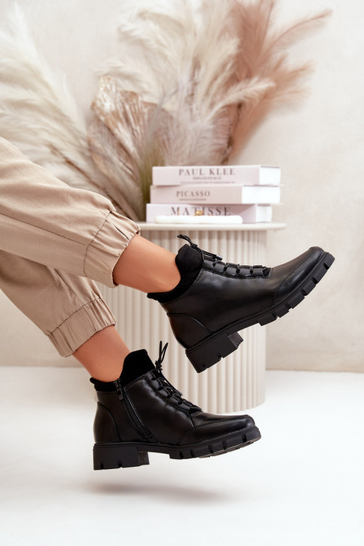 žemakulniai batai moterims pašiltinti iš eko odos Juodos spalvos Erisabelle