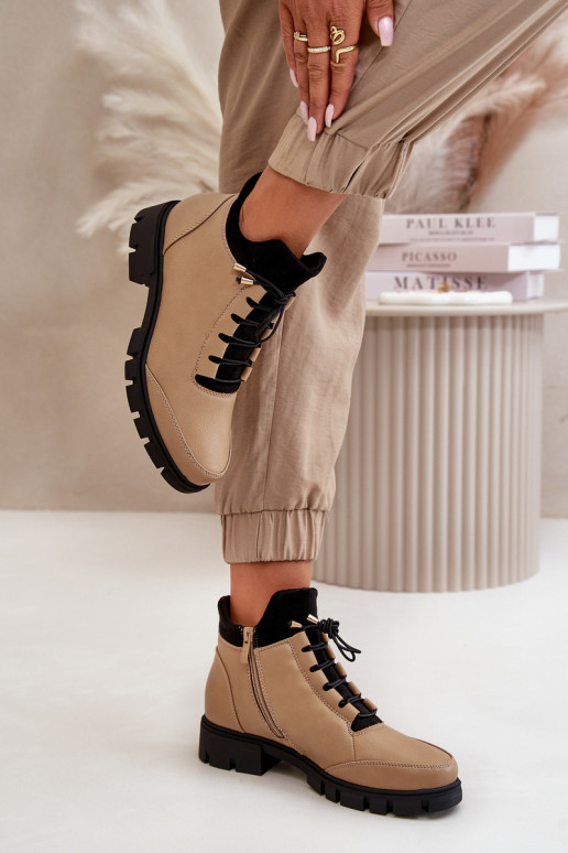 žemakulniai batai moterims pašiltinti iš eko odos smėlio spalvos Erisabelle