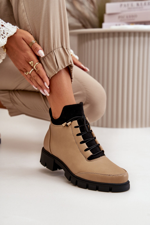 žemakulniai batai moterims pašiltinti iš eko odos smėlio spalvos Erisabelle