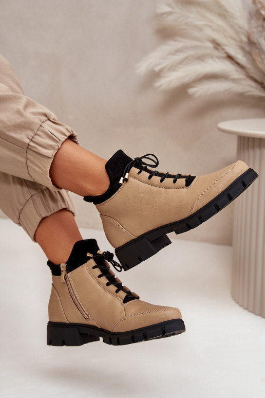 žemakulniai batai moterims pašiltinti iš eko odos smėlio spalvos Erisabelle