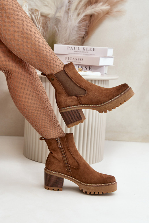 Moteriški aulinukai pašiltinti su kulniukais iš eko zomšosowe rudos spalvos Irissinae