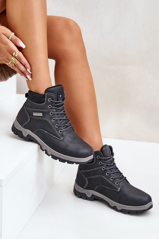 žygio batai  pašiltinti iš eko odos tamsiai mėlynos spalvos Neramia