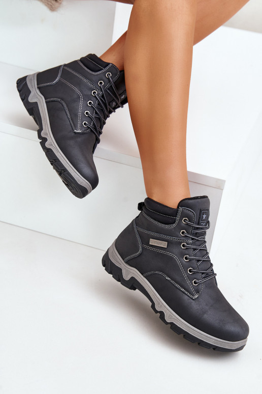 žygio batai  pašiltinti iš eko odos tamsiai mėlynos spalvos Neramia