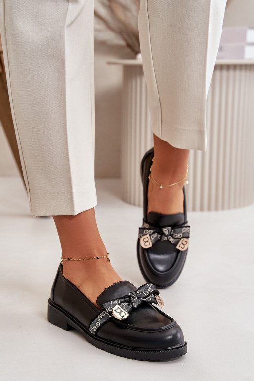  Mokasinai su kaspinais S.Barski HY42-331 Juodos spalvos