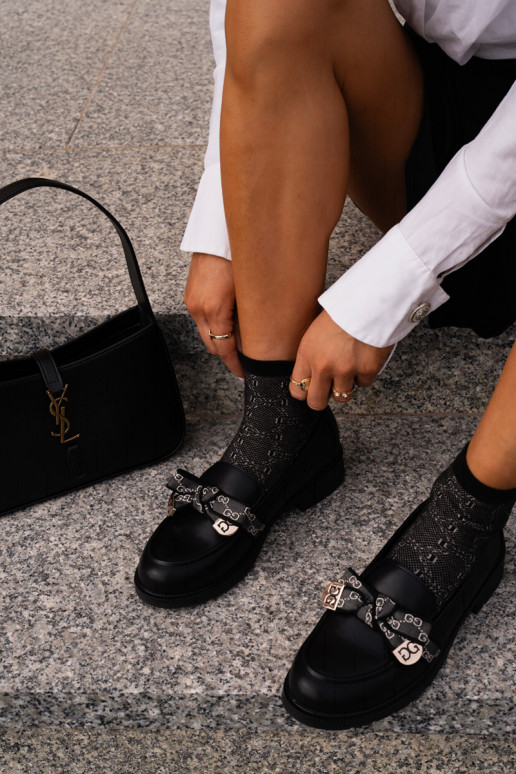  Mokasinai su kaspinais S.Barski HY42-331 Juodos spalvos