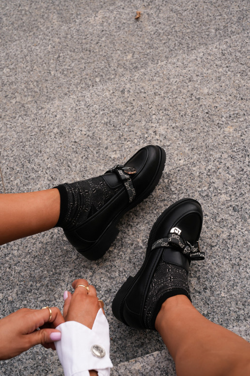  Mokasinai su kaspinais S.Barski HY42-331 Juodos spalvos