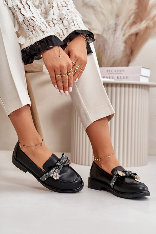  Mokasinai su kaspinais S.Barski HY42-331 Juodos spalvos