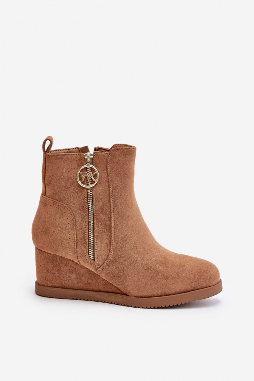 pašiltinti Aulinukai  su dekoratyviniais užtrauktukais iš eko zomšosowe rudos spalvos Leretha