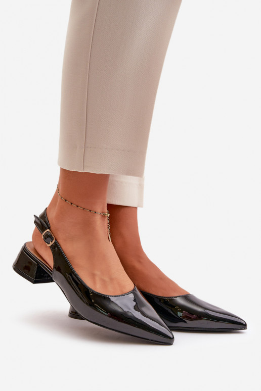 Lakuotos balerinos žemu kulniuku Z Noskami smailiomis nosytėmis Juodos spalvos Anarinne