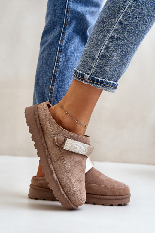  Šlepetės pašiltinti su kailiuku viduje su platforma rudos spalvos Azida