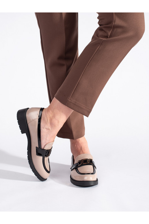 smėlio spalvos  moteriški mokasinai su sagtimis